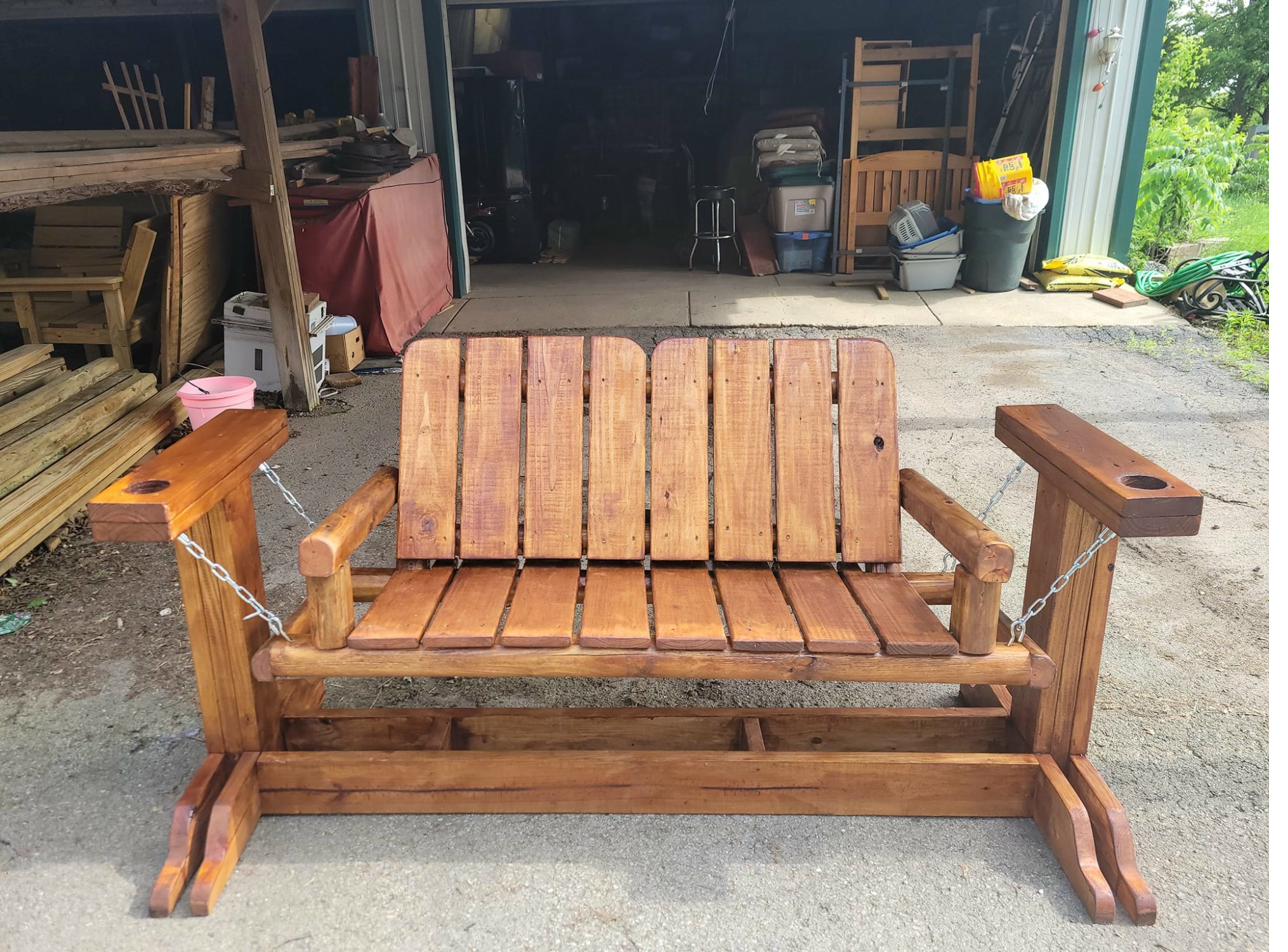 Porch glider swing with cup holders and chain suspension